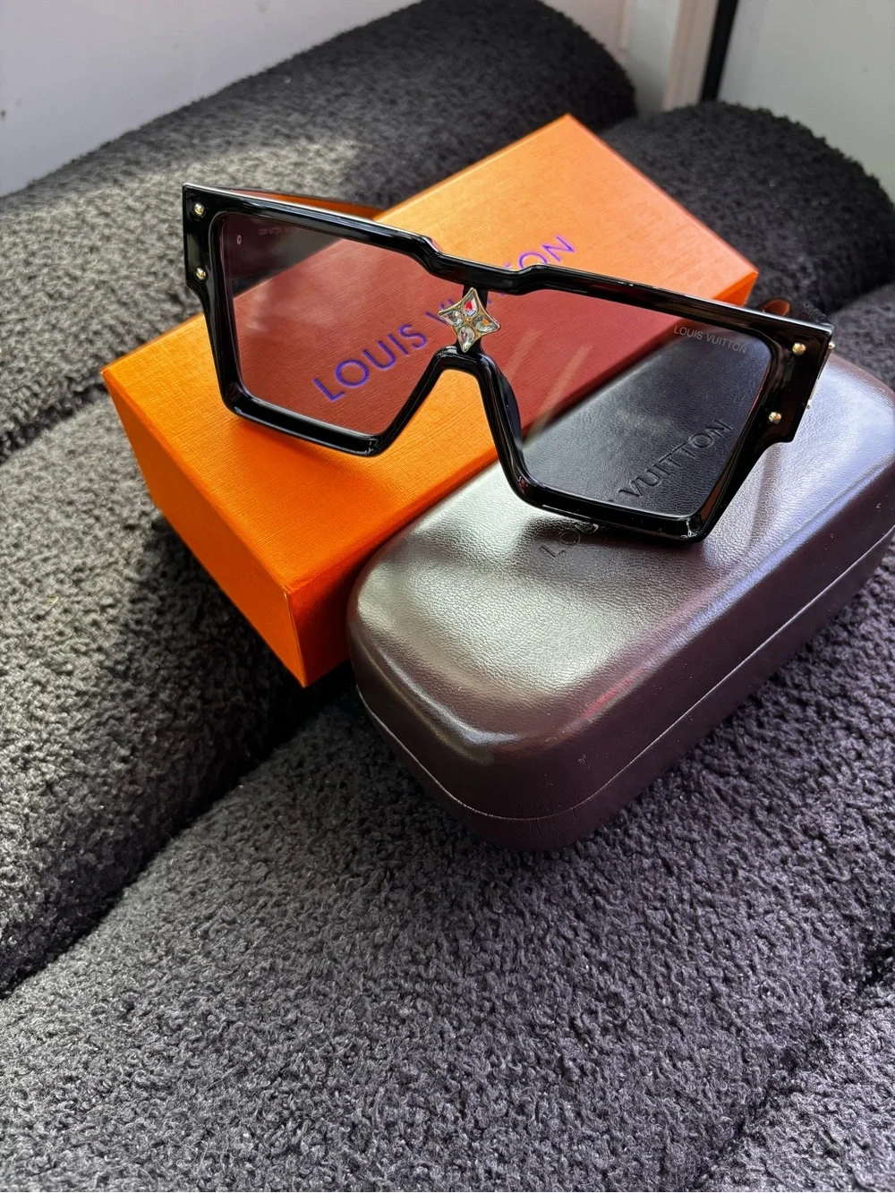 Louis Vuitton Black Shield Sunglasses with Gold LV Detail